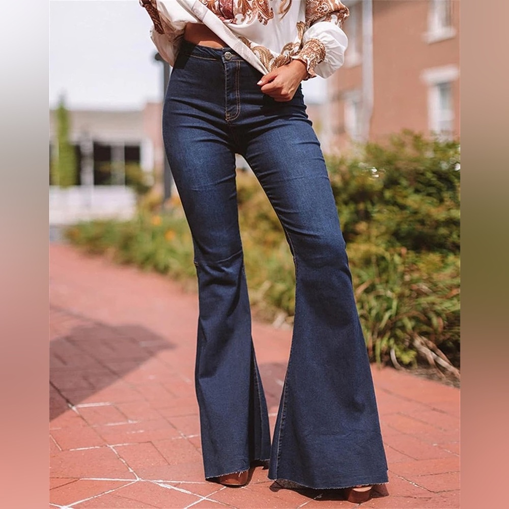 BLANK PAIGE HIGH-WAISTED ULTRA FLARE BELL BOTTOM JEANS RAW HEM SZ L